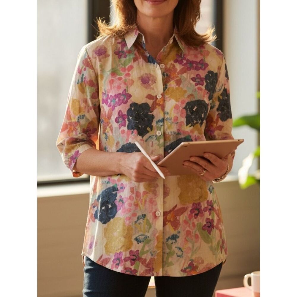 Floral Button Down Blouse Women’s XL | Lightweight Short Sleeve NWT